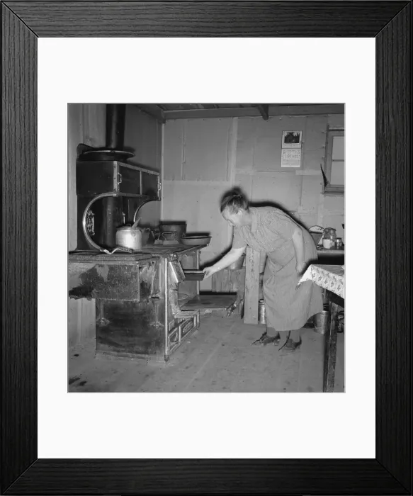 Framed Print : Mrs. Wardlow baking corn bread in her dugout basement home, Dead Ox Flat, Oregon, 1939. Creator: Dorothea Lange Framed Print : Mrs. Wardlow baking corn bread in her dugout basement home, Dead Ox Flat, Oregon, 1939. Creator: Dorothea Lange