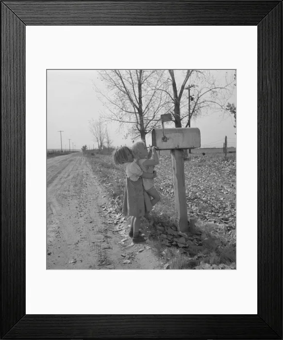 Framed Print : Rural children at R. F. D. box, near Fruitland, Idaho, 1939. Creator: Dorothea Lange Framed Print : Rural children at R. F. D. box, near Fruitland, Idaho, 1939. Creator: Dorothea Lange