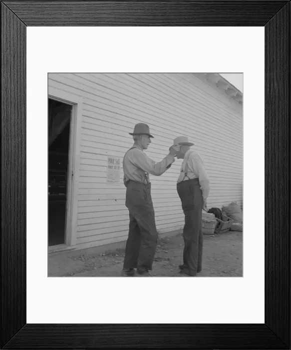 Framed Print : Oregon farmers, old settlers, at farmers public sale, Saturday, Nyssa, Malheur County, Oregon, 1939 Creator: Dorothea Lange Framed Print : Oregon farmers, old settlers, at farmers public sale, Saturday, Nyssa, Malheur County, Oregon, 1939 Creator: Dorothea Lange