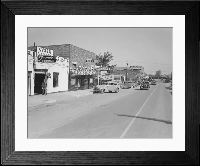 Framed Print : Saturday afternoon, main street of Nyssa, Oregon, 1939. Creator: Dorothea Lange Framed Print : Saturday afternoon, main street of Nyssa, Oregon, 1939. Creator: Dorothea Lange