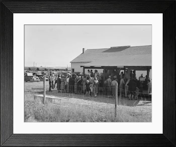 Framed Print : Farmers come to town on Saturday afternoon for auction sale... back street in Nyssa, Oregon, 1939. Creator: Dorothea Lange Framed Print : Farmers come to town on Saturday afternoon for auction sale... back street in Nyssa, Oregon, 1939. Creator: Dorothea Lange