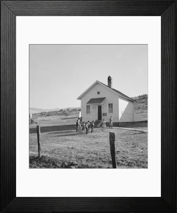 Framed Print : School attended by children of members of Ola self-help sawmill co-op, Gem County, Idaho, 1939. Creator: Dorothea Lange Framed Print : School attended by children of members of Ola self-help sawmill co-op, Gem County, Idaho, 1939. Creator: Dorothea Lange