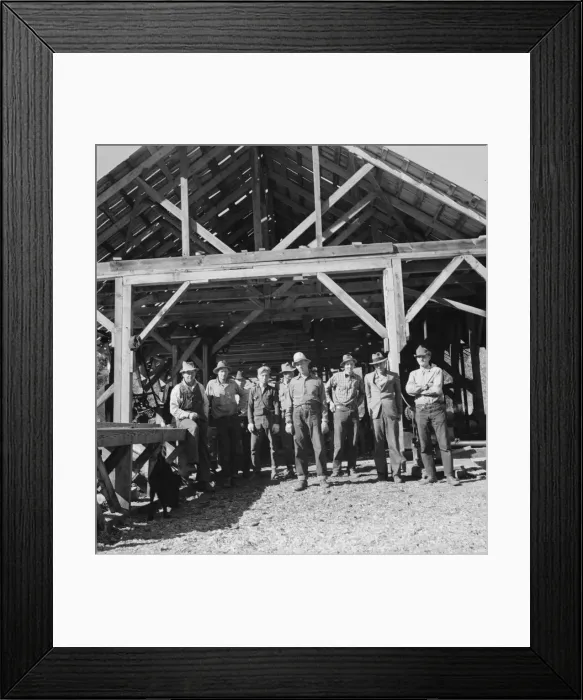 Framed Print : Men working in mill, Ola self-help sawmill co-op, Gem County, Idaho, 1939. Creator: Dorothea Lange Framed Print : Men working in mill, Ola self-help sawmill co-op, Gem County, Idaho, 1939. Creator: Dorothea Lange