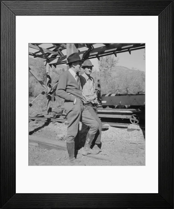 Framed Print : Possibly: Men working in mill, Ola self-help sawmill co-op, Gem County, Idaho, 1939. Creator: Dorothea Lange Framed Print : Possibly: Men working in mill, Ola self-help sawmill co-op, Gem County, Idaho, 1939. Creator: Dorothea Lange