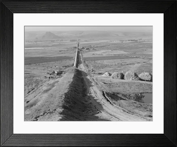Framed Print : Siphon - the worlds longest - which carries water 5 miles to Dead Ox Flat, Oregon, 1939. Creator: Dorothea Lange Framed Print : Siphon - the worlds longest - which carries water 5 miles to Dead Ox Flat, Oregon, 1939. Creator: Dorothea Lange