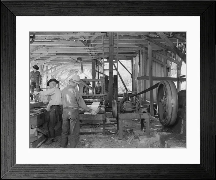 Framed Print : The sawmill in operation... Ola self-help sawmill co-op, Gem County, Idaho, 1939. Creator: Dorothea Lange Framed Print : The sawmill in operation... Ola self-help sawmill co-op, Gem County, Idaho, 1939. Creator: Dorothea Lange