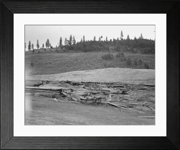 Framed Print : The remains of the sawmill in a deserted mill town, Tamarack, Adams County, Idaho, 1939. Creator: Dorothea Lange Framed Print : The remains of the sawmill in a deserted mill town, Tamarack, Adams County, Idaho, 1939. Creator: Dorothea Lange