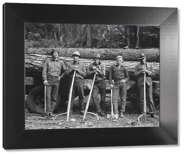 Five members of Ola self-help sawmill co-op, Gem County, Idaho, 1939. Creator: Dorothea Lange