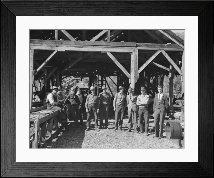 Framed Print : Men working in mill, Ola self-help sawmill co-op, Gem County, Idaho, 1939. Creator: Dorothea Lange Framed Print : Men working in mill, Ola self-help sawmill co-op, Gem County, Idaho, 1939. Creator: Dorothea Lange