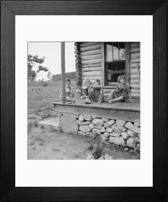 Framed Print : Millworkers children eating watermelon on porch... Person County, North Carolina, 1939. Creator: Dorothea Lange Framed Print : Millworkers children eating watermelon on porch... Person County, North Carolina, 1939. Creator: Dorothea Lange