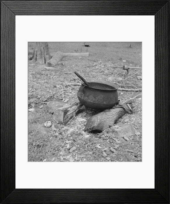 Framed Print : Iron pot for heating... in the yard of Negro tobacco farmer, Person County, North Carolina, 1939. Creator: Dorothea Lange Framed Print : Iron pot for heating... in the yard of Negro tobacco farmer, Person County, North Carolina, 1939. Creator: Dorothea Lange