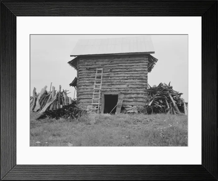 Framed Print : Wood stacked up preliminary to firing the tobacco, Person County, North Carolina, 1939. Creator: Dorothea Lange Framed Print : Wood stacked up preliminary to firing the tobacco, Person County, North Carolina, 1939. Creator: Dorothea Lange