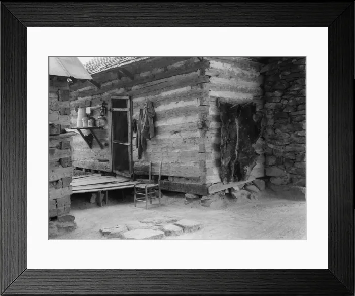 Framed Print : Construction detail of double log cabin of Negro share tenants, Person County, North Carolina, 1939. Creator: Dorothea Lange Framed Print : Construction detail of double log cabin of Negro share tenants, Person County, North Carolina, 1939. Creator: Dorothea Lange