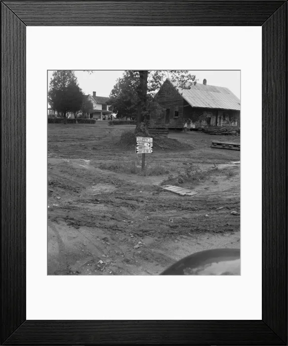 Framed Print : Crossroads hamlet after a rain, Culbreth, Granville County, North Carolina, 1939. Creator: Dorothea Lange