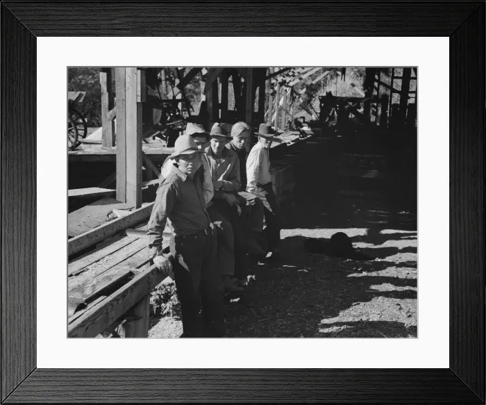 Framed Print : Possibly: Five Idaho farmers, members of Ola self-help sawmill co-op... Gem County, Idaho, 1939. Creator: Dorothea Lange Framed Print : Possibly: Five Idaho farmers, members of Ola self-help sawmill co-op... Gem County, Idaho, 1939. Creator: Dorothea Lange
