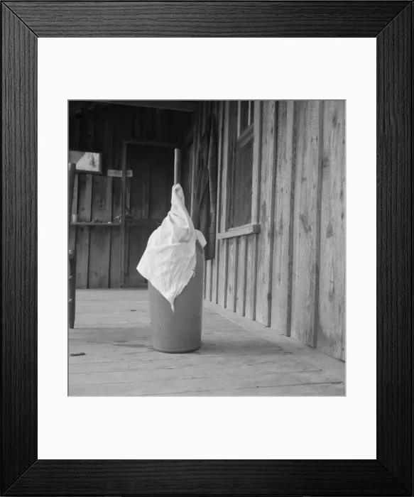 Framed Print : Pottery butter churn on porch of Negro tenant... Randolph County, North Carolina, 1939. Creator: Dorothea Lange Framed Print : Pottery butter churn on porch of Negro tenant... Randolph County, North Carolina, 1939. Creator: Dorothea Lange