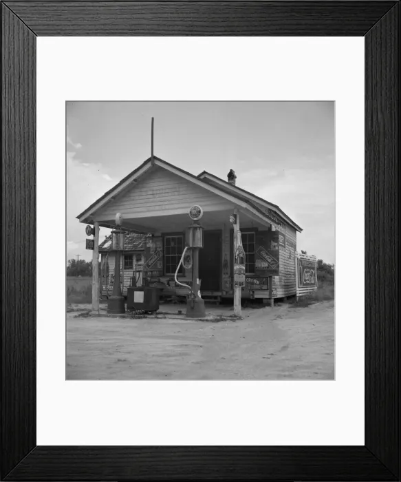 Framed Print : Country filling station owned and operated by tobacco farmer, Granville County, North Carolina, 1939 Creator: Dorothea Lange Framed Print : Country filling station owned and operated by tobacco farmer, Granville County, North Carolina, 1939 Creator: Dorothea Lange
