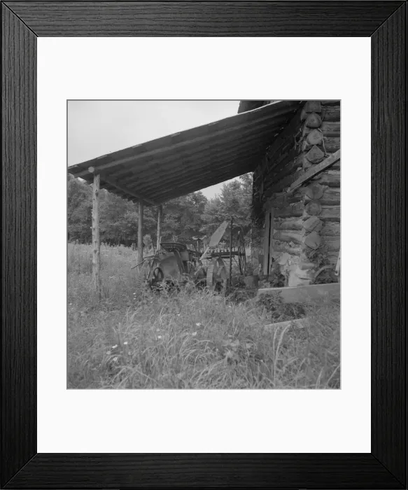 Framed Print : Farm machinery drawn under cover of old tobacco barn, Person County, North Carolina, 1939. Creator: Dorothea Lange Framed Print : Farm machinery drawn under cover of old tobacco barn, Person County, North Carolina, 1939. Creator: Dorothea Lange