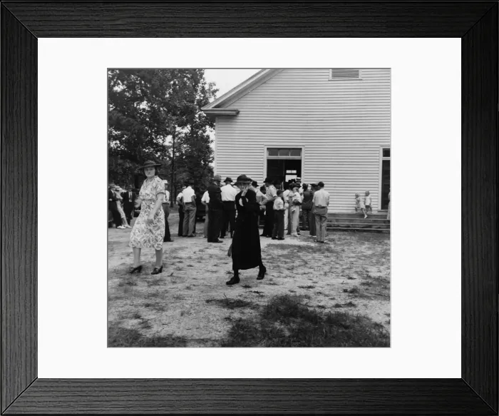 Framed Print : Congregation leaving for home after services, Wheeleys Church, Person County, North Carolina, 1939. Creator: Dorothea Lange Framed Print : Congregation leaving for home after services, Wheeleys Church, Person County, North Carolina, 1939. Creator: Dorothea Lange