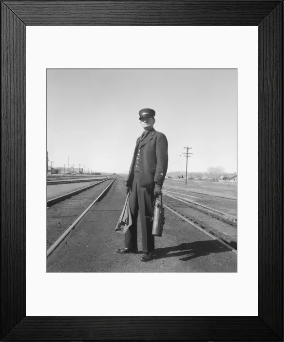 Framed Print : Brakeman on the Challenger, Nevada, 1939. Creator: Dorothea Lange Framed Print : Brakeman on the Challenger, Nevada, 1939. Creator: Dorothea Lange