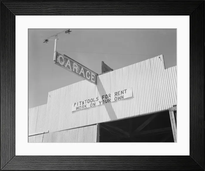 Framed Print : Pit and tools for rent--work on your own, U. S. 99, Fresno County, California, 1939. Creator: Dorothea Lange Framed Print : Pit and tools for rent--work on your own, U. S. 99, Fresno County, California, 1939. Creator: Dorothea Lange