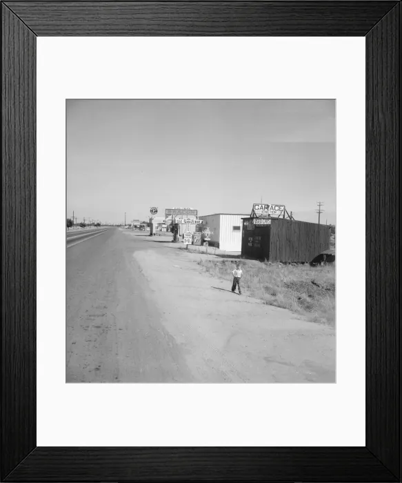 Framed Print : Along the highway U. S. 99 at Highway City, between Tulare and Fresno, California, 1939. Creator: Dorothea Lange Framed Print : Along the highway U. S. 99 at Highway City, between Tulare and Fresno, California, 1939. Creator: Dorothea Lange