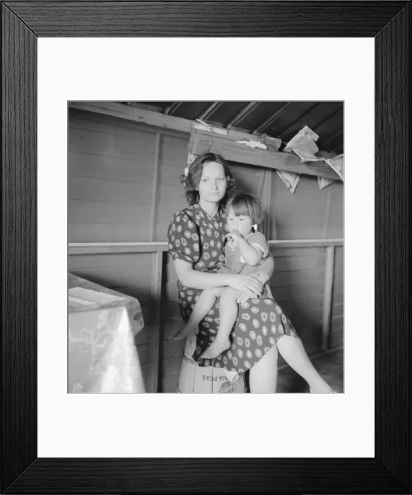 Framed Print : Mother with sick baby awaits arrival of FSA camp resident nurse, FSA camp, Tulare County, CA, 1939. Creator: Dorothea Lange Framed Print : Mother with sick baby awaits arrival of FSA camp resident nurse, FSA camp, Tulare County, CA, 1939. Creator: Dorothea Lange