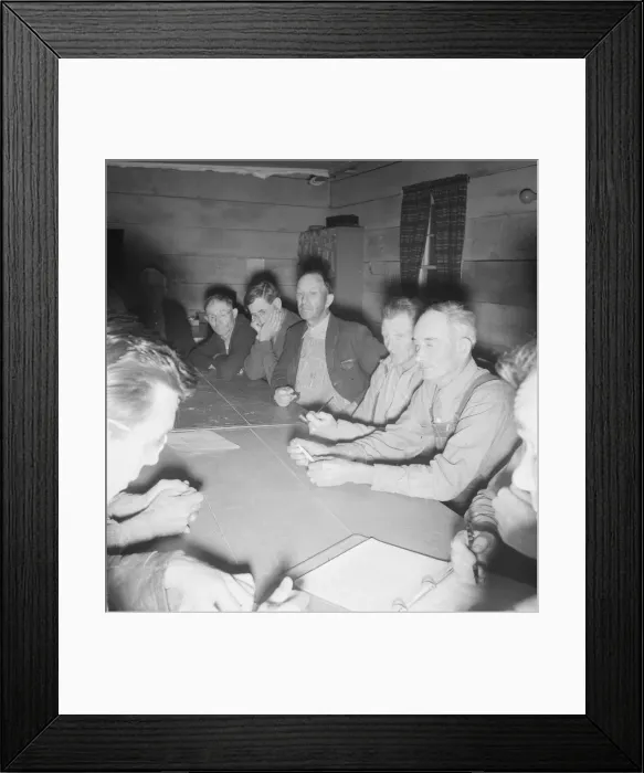 Framed Print : Meeting of the camp council, FSA camp, Farmersville, California, 1939. Creator: Dorothea Lange Framed Print : Meeting of the camp council, FSA camp, Farmersville, California, 1939. Creator: Dorothea Lange