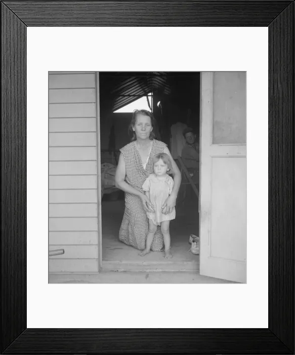 Framed Print : Migrant mother and child at doorway of steel shelter, FSA camp, Tulare County, 1939. Creator: Dorothea Lange Framed Print : Migrant mother and child at doorway of steel shelter, FSA camp, Tulare County, 1939. Creator: Dorothea Lange