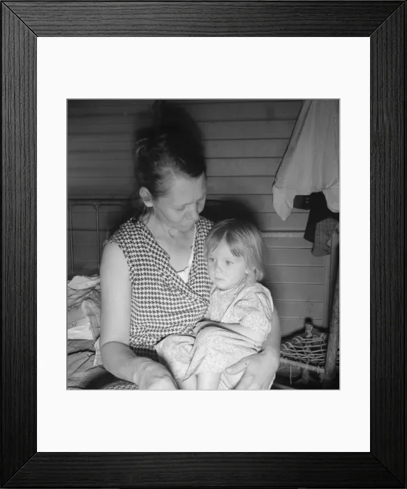 Framed Print : Mother from Oklahoma, awaits visit of resident nurse for sick baby, FSA camp, Farmersville, CA, 1939 Creator: Dorothea Lange Framed Print : Mother from Oklahoma, awaits visit of resident nurse for sick baby, FSA camp, Farmersville, CA, 1939 Creator: Dorothea Lange