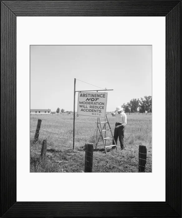 Framed Print : Member of the committee... erects sign on U.S. 99 highway, near Hanford, California, 1939. Creator: Dorothea Lange Framed Print : Member of the committee... erects sign on U.S. 99 highway, near Hanford, California, 1939. Creator: Dorothea Lange