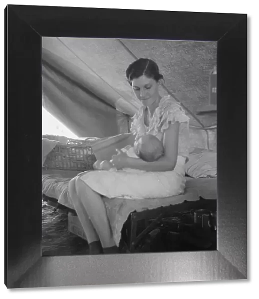 Young migrant mother with six weeks old baby born in a hospital with aid... near Westley, CA, 1939. Creator: Dorothea Lange