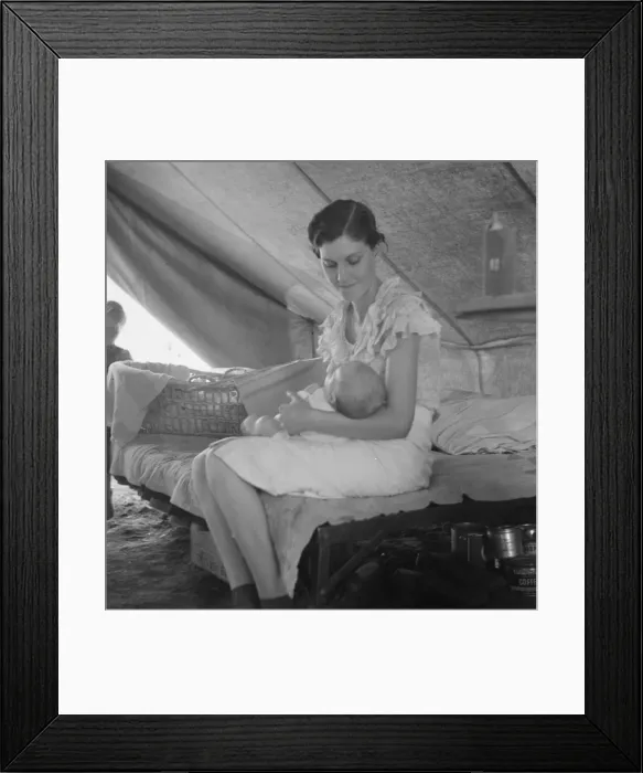 Framed Print : Young migrant mother with six weeks old baby born in a hospital with aid... near Westley, CA, 1939. Creator: Dorothea Lange Framed Print : Young migrant mother with six weeks old baby born in a hospital with aid... near Westley, CA, 1939. Creator: Dorothea Lange