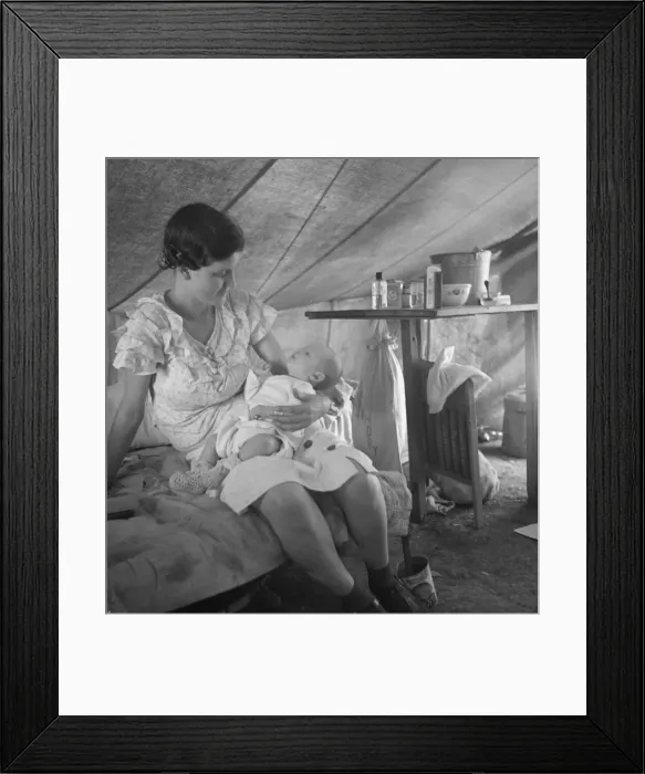 Framed Print : Young migrant mother with six weeks old baby born in a hospital with aid... near Westley, CA, 1939. Creator: Dorothea Lange Framed Print : Young migrant mother with six weeks old baby born in a hospital with aid... near Westley, CA, 1939. Creator: Dorothea Lange