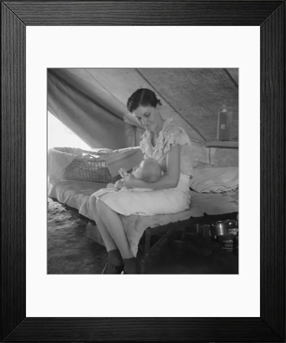 Framed Print : Young migrant mother with six weeks old baby born in a hospital, near Westley, CA, 1939. Creator: Dorothea Lange Framed Print : Young migrant mother with six weeks old baby born in a hospital, near Westley, CA, 1939. Creator: Dorothea Lange