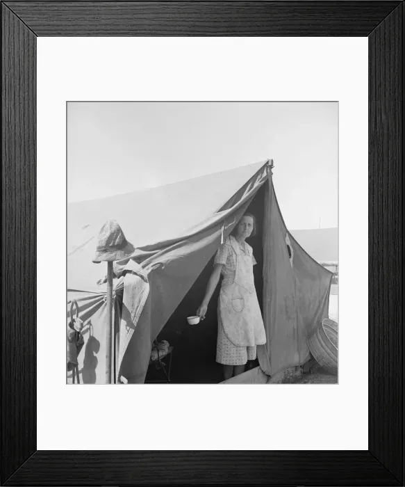 Framed Print : Migrant woman from Arkansas living in contractors camp near Westley, California, 1939. Creator: Dorothea Lange Framed Print : Migrant woman from Arkansas living in contractors camp near Westley, California, 1939. Creator: Dorothea Lange