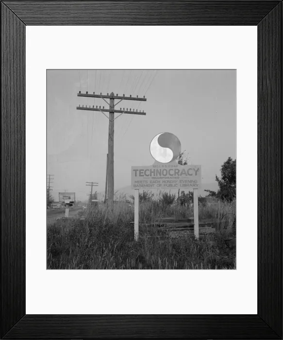 Framed Print : New sign, erected seven years after Howard Scott talked of a... Josephine County, Oregon, 1939. Creator: Dorothea Lange Framed Print : New sign, erected seven years after Howard Scott talked of a... Josephine County, Oregon, 1939. Creator: Dorothea Lange