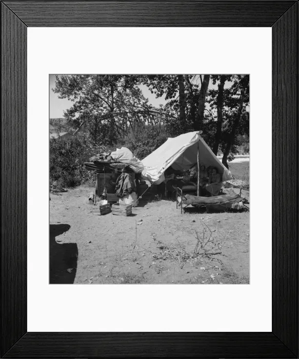 Framed Print : Camp of migratory family originally from Texas in Ramblers Park, Yakima Valley, Washington, 1939. Creator: Dorothea Lange Framed Print : Camp of migratory family originally from Texas in Ramblers Park, Yakima Valley, Washington, 1939. Creator: Dorothea Lange