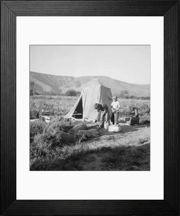 Framed Print : Possibly: Fatherless migratory family camped behind gas station, Yakima Valley, Washington, 1939. Creator: Dorothea Lange Framed Print : Possibly: Fatherless migratory family camped behind gas station, Yakima Valley, Washington, 1939. Creator: Dorothea Lange