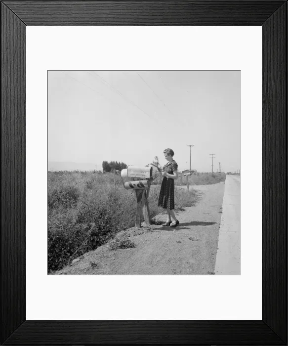 Framed Print : Mrs. Bouchey gets the morning mail, Washington, Yakima Valley, near Toppenish, 1939. Creator: Dorothea Lange Framed Print : Mrs. Bouchey gets the morning mail, Washington, Yakima Valley, near Toppenish, 1939. Creator: Dorothea Lange