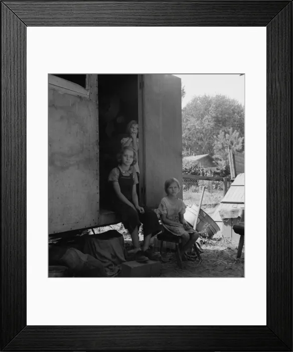 Framed Print : The oldest girl seated in the doorway of the house trailer... Yakima Valley, Washington, 1939. Creator: Dorothea Lange Framed Print : The oldest girl seated in the doorway of the house trailer... Yakima Valley, Washington, 1939. Creator: Dorothea Lange