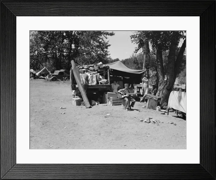 Framed Print : Camp of family with nine children... on the road for three years, Washington, Yakima Valley, 1939. Creator: Dorothea Lange Framed Print : Camp of family with nine children... on the road for three years, Washington, Yakima Valley, 1939. Creator: Dorothea Lange