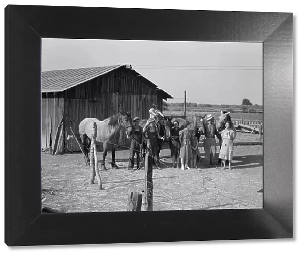 Chris Adolf, his team, and six of his... near Wapato, Yakima Valley, Washington, 1939. Creator: Dorothea Lange