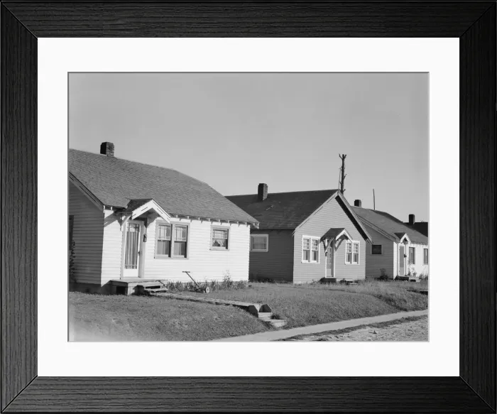 Framed Print : Possibly: Type of home built by private interests... Longview, Cowlitz County, Washington, 1939. Creator: Dorothea Lange Framed Print : Possibly: Type of home built by private interests... Longview, Cowlitz County, Washington, 1939. Creator: Dorothea Lange