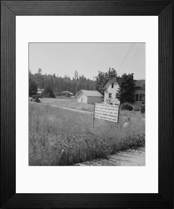 Framed Print : Entering main street from the north, Tenino, Thurston County, Western Washington, 1939. Creator: Dorothea Lange Framed Print : Entering main street from the north, Tenino, Thurston County, Western Washington, 1939. Creator: Dorothea Lange