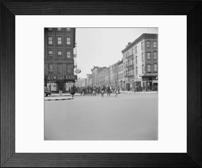 Framed Print : Many accidents are attributed to unpatrolled intersections in Harlem, New York, 1943. Creator: Gordon Parks Framed Print : Many accidents are attributed to unpatrolled intersections in Harlem, New York, 1943. Creator: Gordon Parks