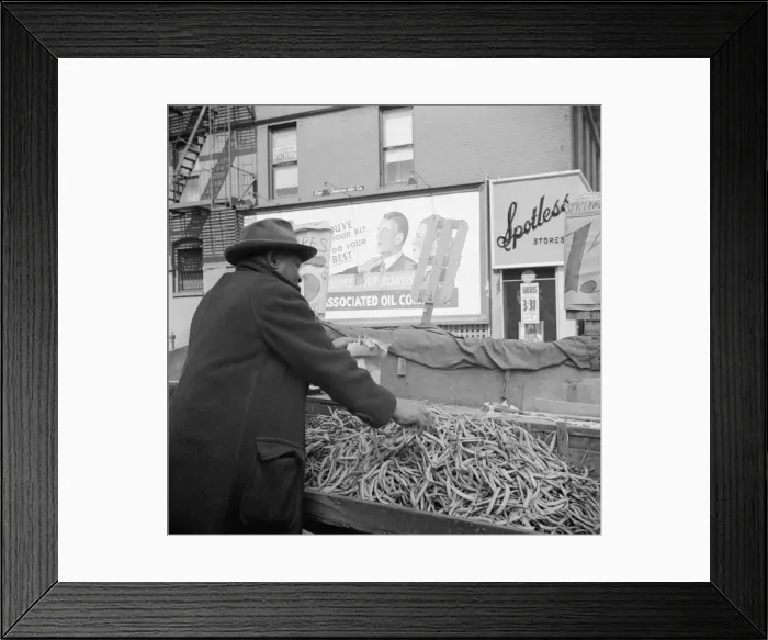 Framed Print : Street peddler in the Harlem section, New York, 1943. Creator: Gordon Parks Framed Print : Street peddler in the Harlem section, New York, 1943. Creator: Gordon Parks