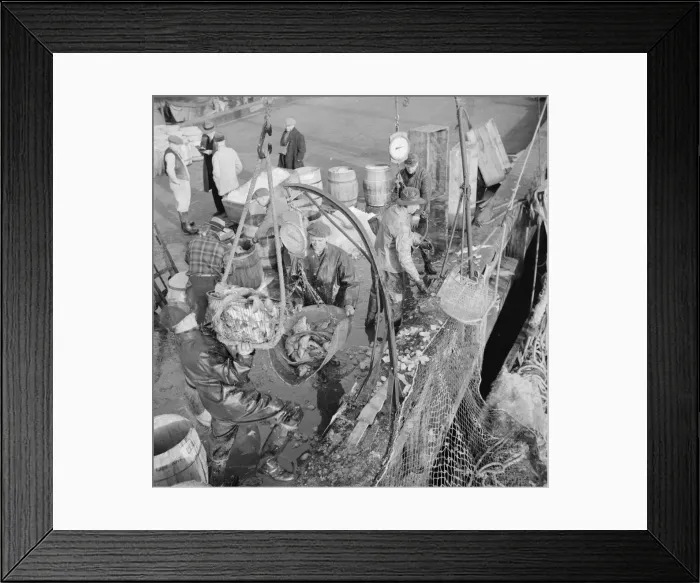 Framed Print : Stevedores at the Fulton fish market unloading fish from boats caught... New York, 1943. Creator: Gordon Parks Framed Print : Stevedores at the Fulton fish market unloading fish from boats caught... New York, 1943. Creator: Gordon Parks