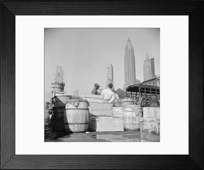 Framed Print : Fish caught off the New England coast is packed in these barrels and boxes and... New York, 1943. Creator: Gordon Parks