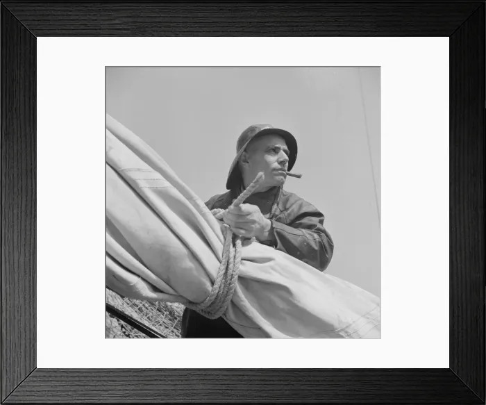 Framed Print : A New England fisherman preparing his boat to leave the New York docks, , New York, 1943. Creator: Gordon Parks